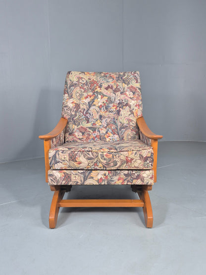Vintage Mid Century Rocking Chair Floral Print Synthetic Fabric 1970s EB12920