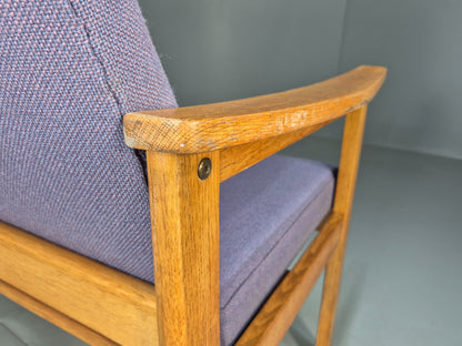 Vintage Danish 2 Seater Bench Sofa Oak Frame Purple Upholstery 1970s MCM EB08693