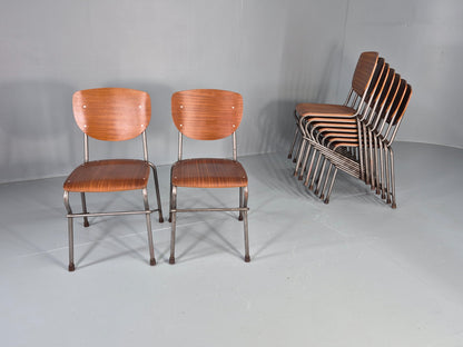 9 Vintage Danish Stacking Industrial Chairs Teak and Steel 1960s Retro EB12403