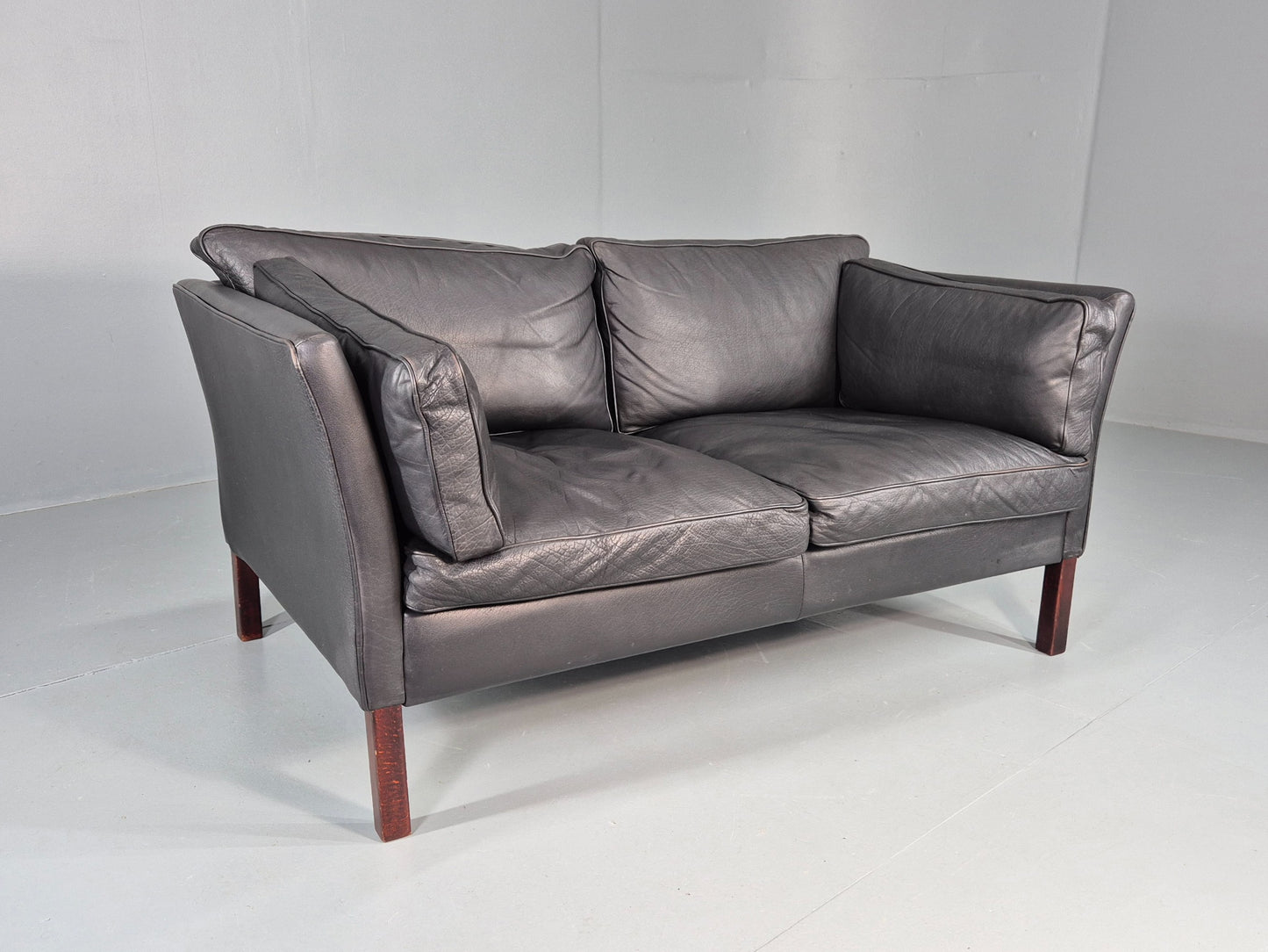 Vintage 2 Seater Sofa Stouby Danish Retro MCM Brown Leather 1980s EB12432