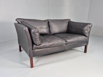 Vintage 2 Seater Sofa Stouby Danish Retro MCM Brown Leather 1980s EB12432