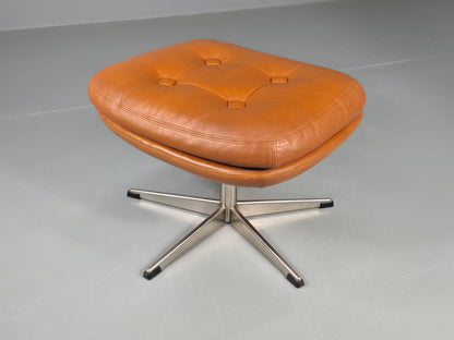 Vintage Danish Mid Century Footstool Tan Leather Swivel Base Retro 1960s EB12151