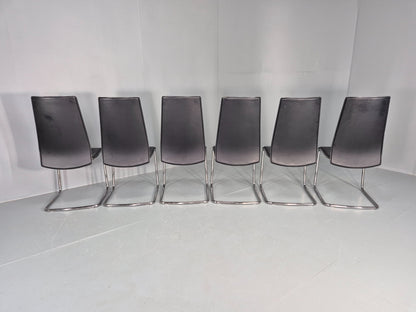 6 Vintage Calligaris Swing Chairs Black Leather and Chrome Modern Design EB12538