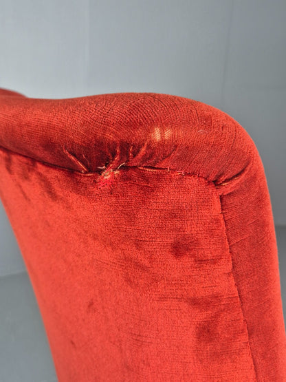 Vintage Rocking Chair Mid Century Red Velour 1950s Retro EB12794