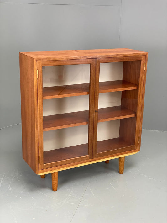 Vintage 1960s Teak Bookcase Glazed Retro Shelving Adjustable Mid Century EB11975