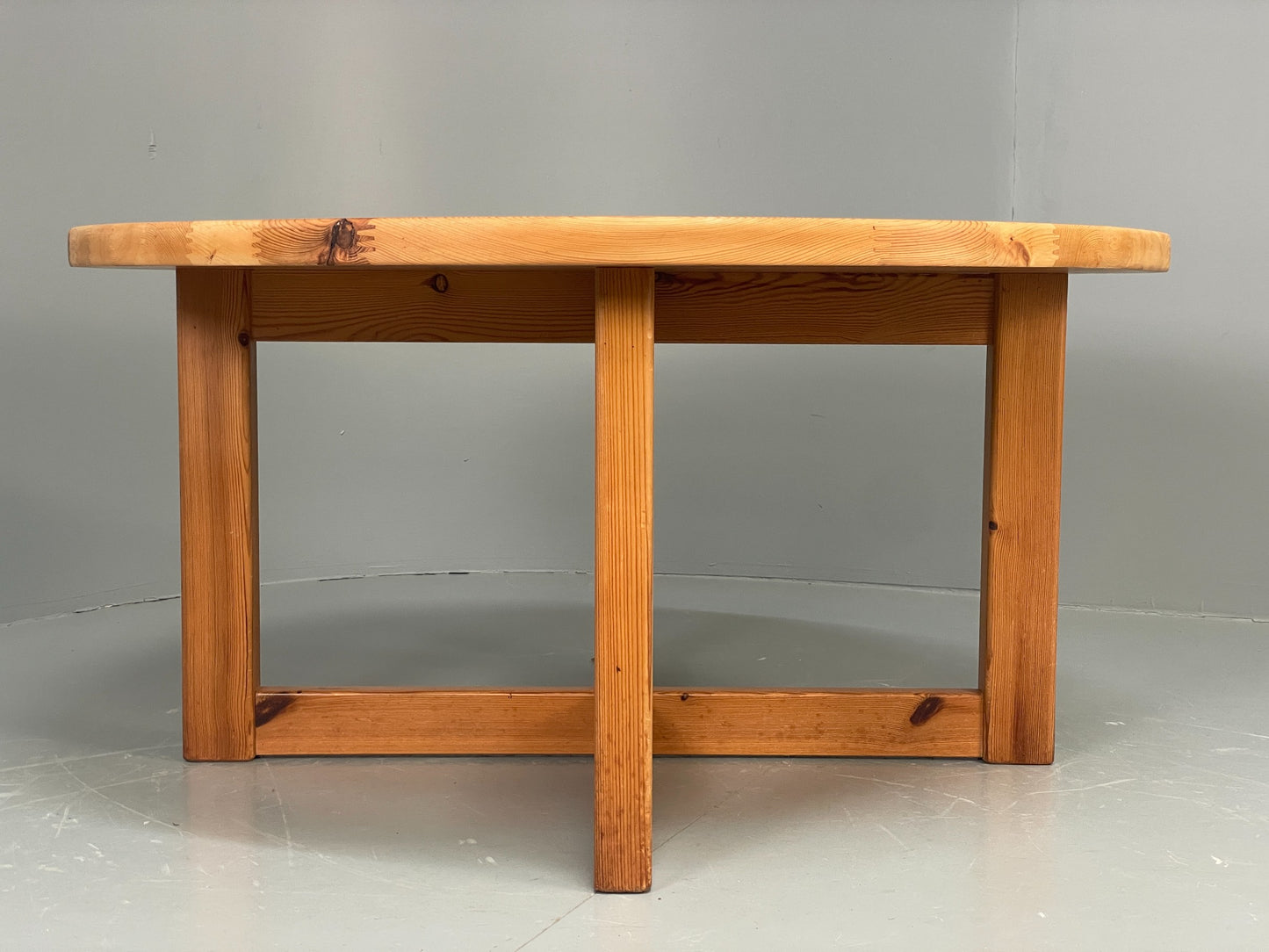 Vintage Pine Coffee Table Round Solid 1970s Wilhelmsson Style Swedish EB10823
