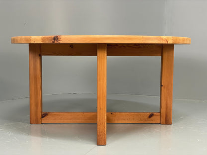 Vintage Pine Coffee Table Round Solid 1970s Wilhelmsson Style Swedish EB10823