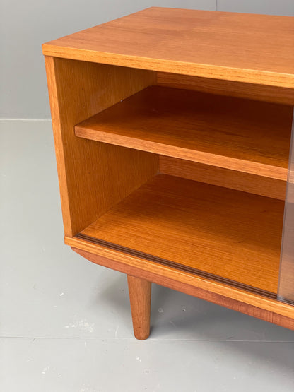 Vintage 1970s Teak Cabinet Glass Sliding Door Retro Mid Century Shelving EB12932