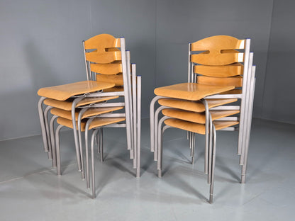 8 Vintage Danish Stacking chairs Plywood and Steel Mid Century Style Retro EB07993
