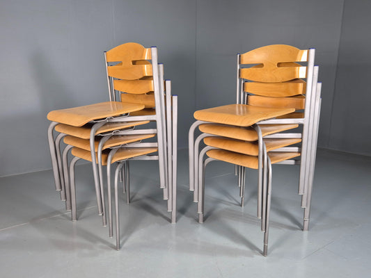 8 Vintage Danish Stacking chairs Plywood and Steel Mid Century Style Retro EB07993