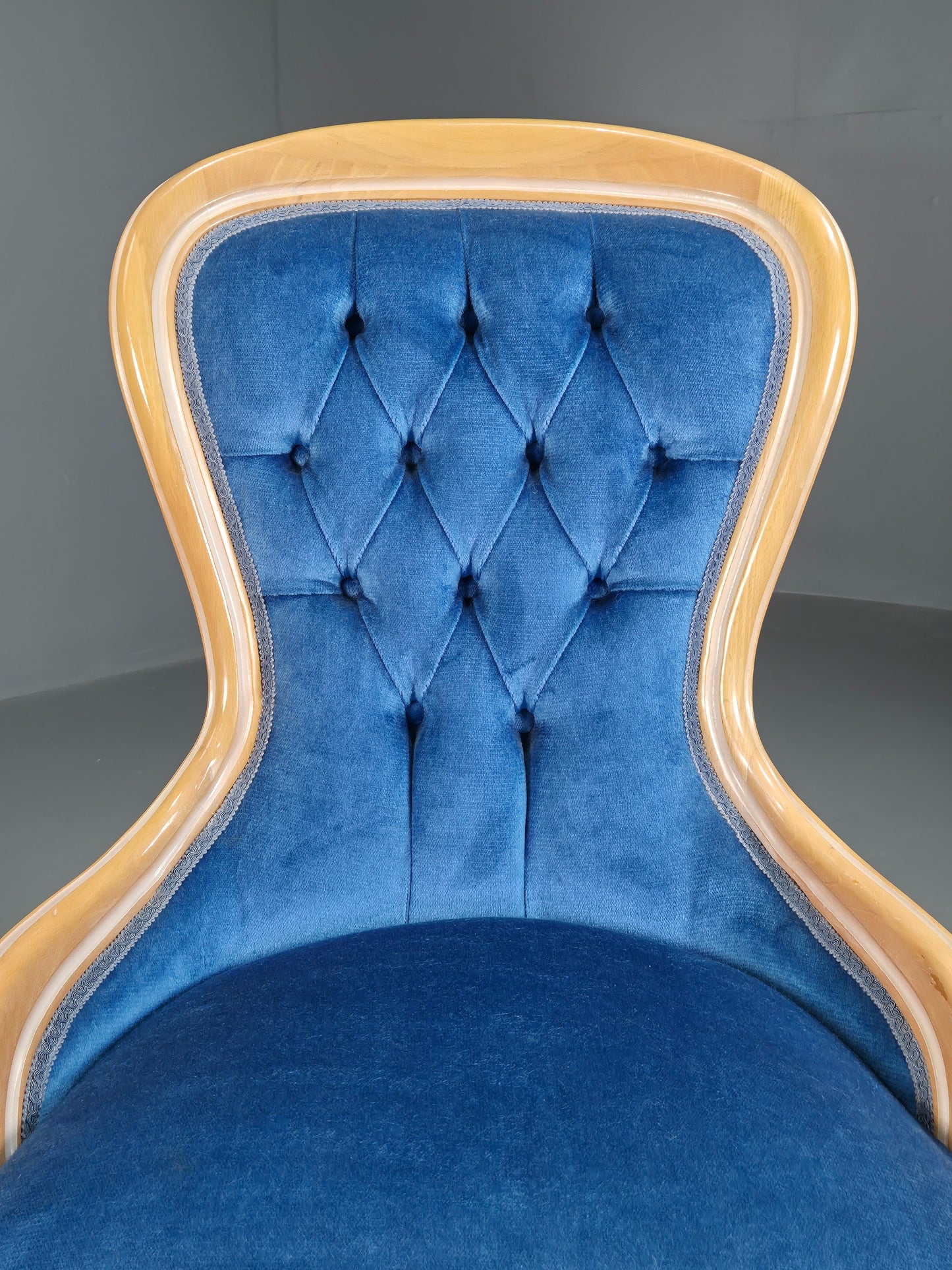 Vintage Saloon Suite Armless Chair Blue Velvet Modern Antique Style EB07876
