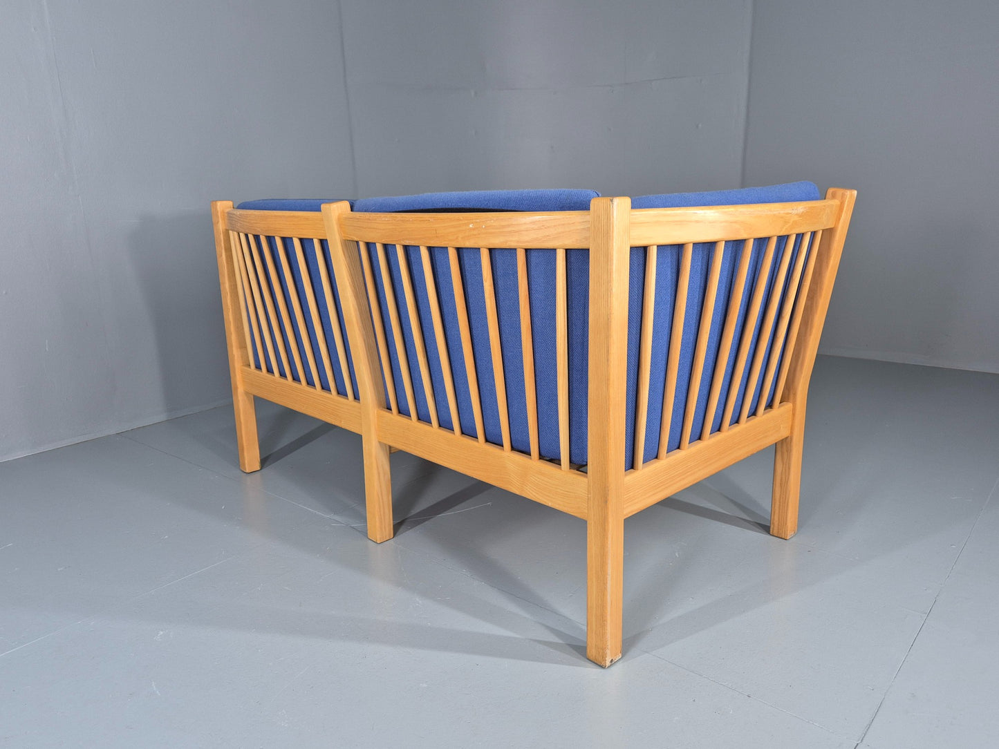 Vintage Swedish 2 Seater Sofa Brdr Andersen Beech Frame Blue 1980s Retro EB12369