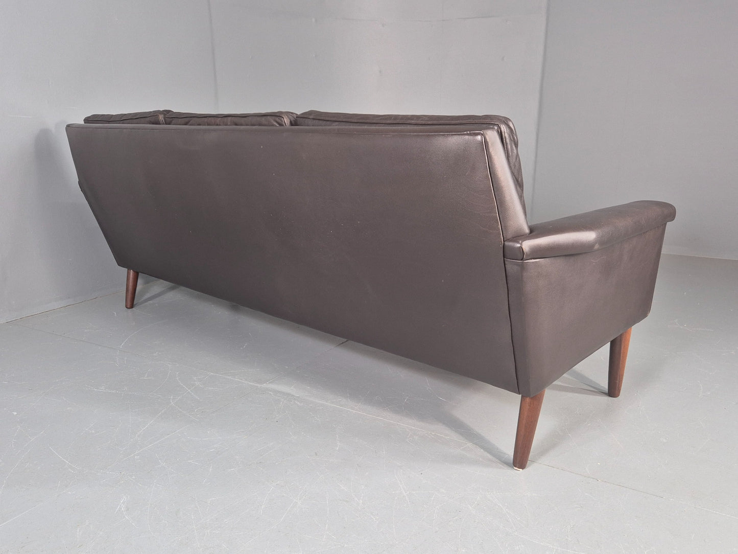 Vintage Mid Century 3 seater Danish Brown Leather Sofa Retro 1960s EB12261
