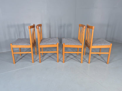 4 Vintage Mid Century Dining Chairs 1970s Retro New Upholstery Beech EB12785