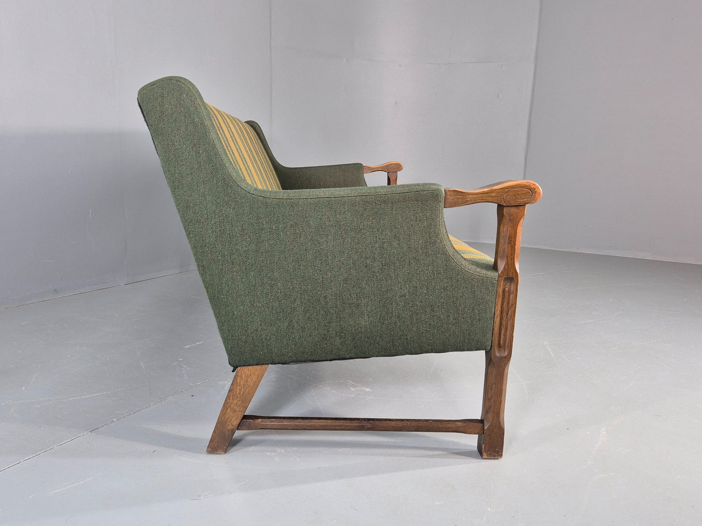 Vintage 3 seater Sofa Danish Design Green Wool Cloth 1970s Retro EB12758