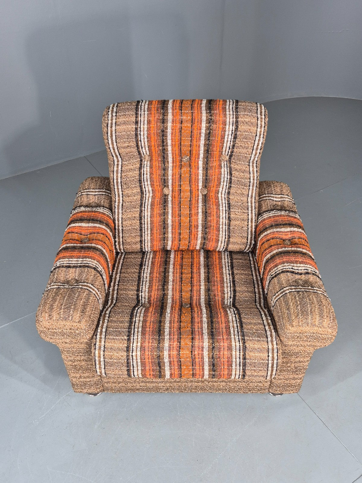 Vintage Retro Lounge Chair 1970s Danish Wool Stripe Upholstery EB12088