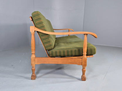 Vintage Danish 3 seater Sofa Oak Kjaenulf Green Cushions 1970s Retro  EB12775