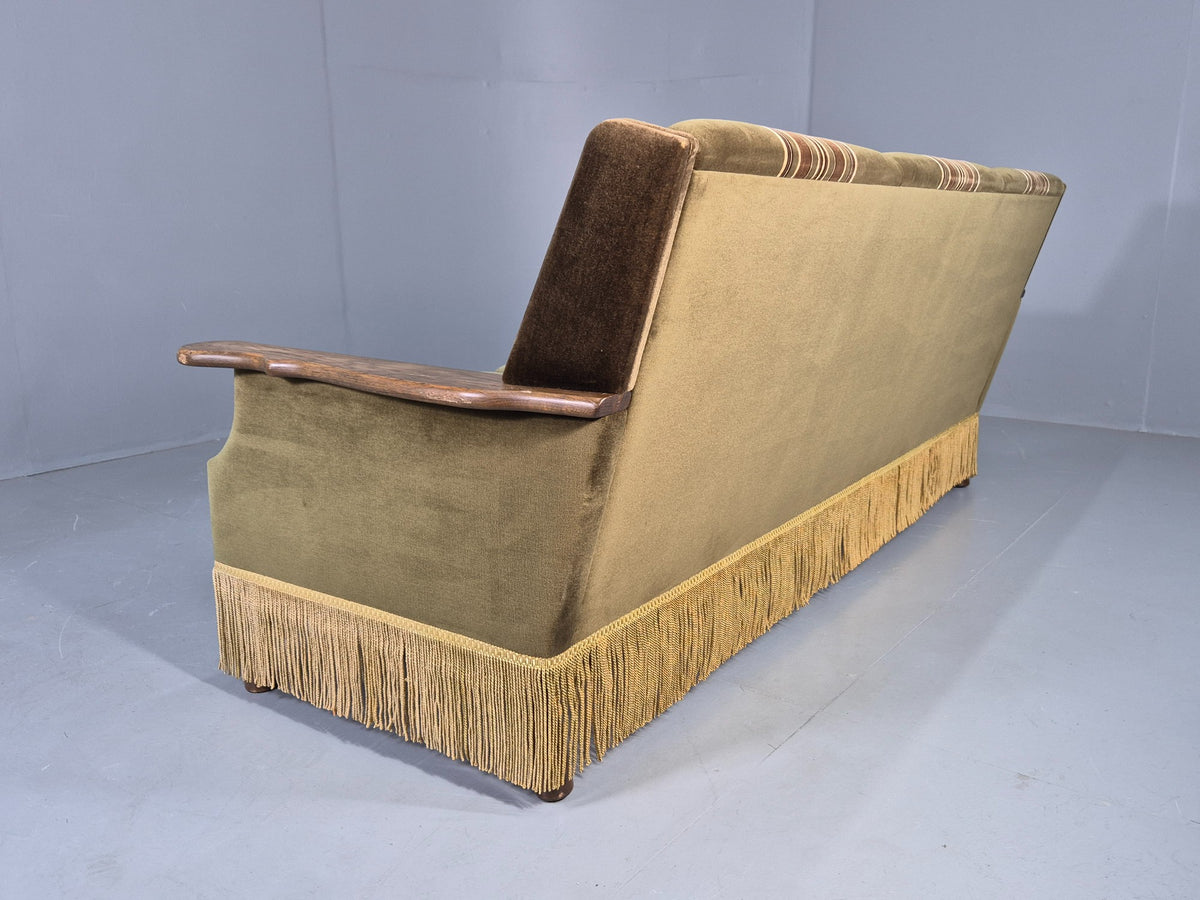 Vintage Danish 3 Seater Sofa 1970s Kjaernulf Styled Green Stripe Retro EB12729
