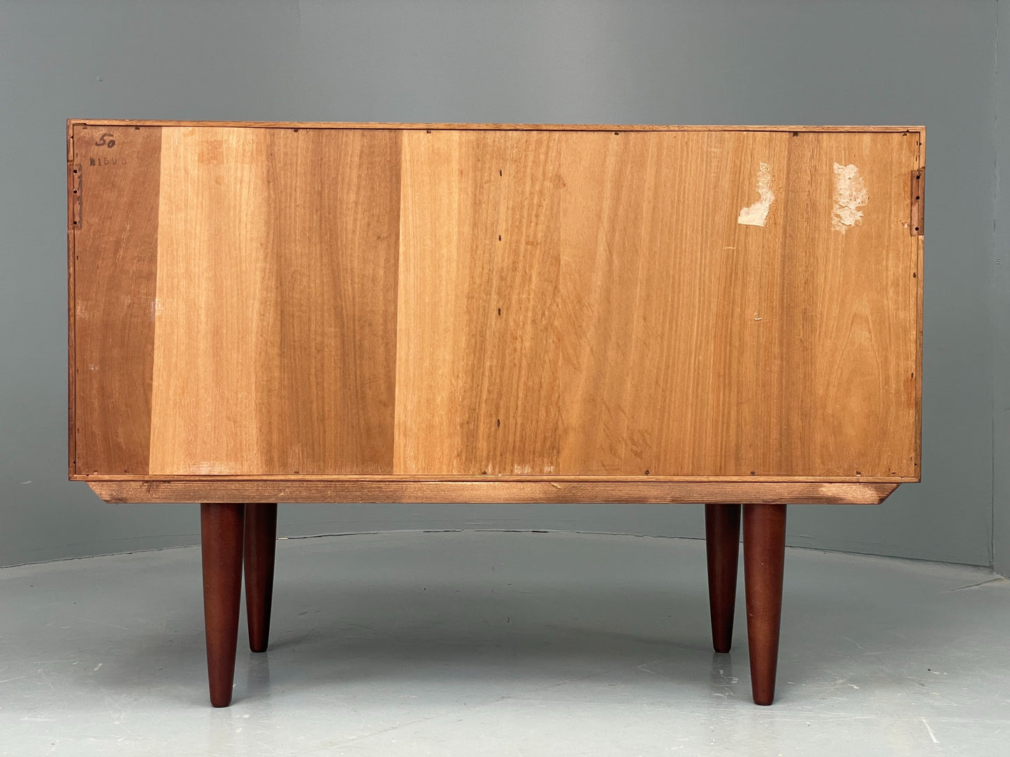 Vintage 1960s Danish Cabinet Mid Century Darkwood Drop Door Shelving EB12355