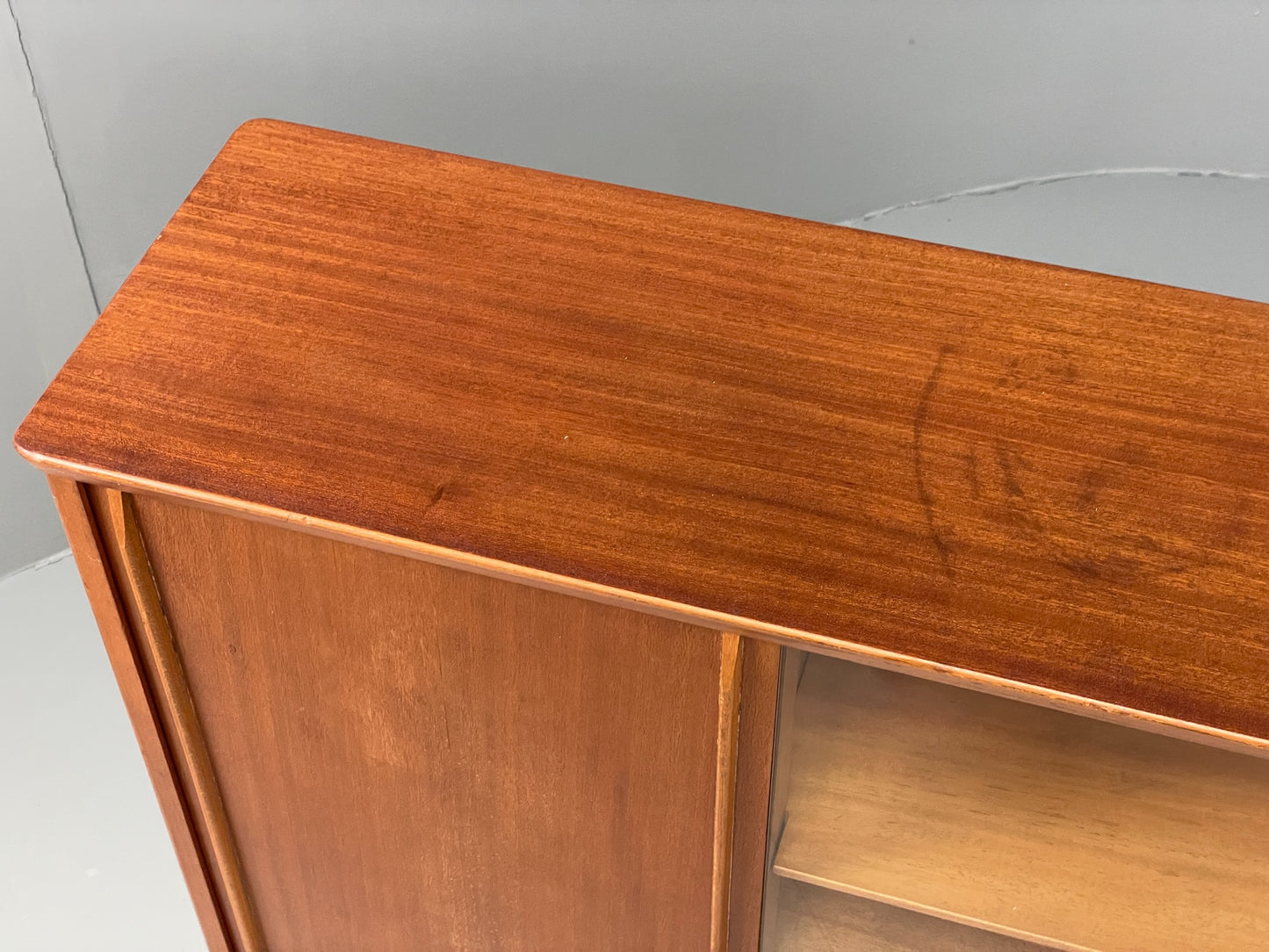 Vintage Glazed Bookcase Cabinet 1960s Mid Century Teak Shelving EB12629