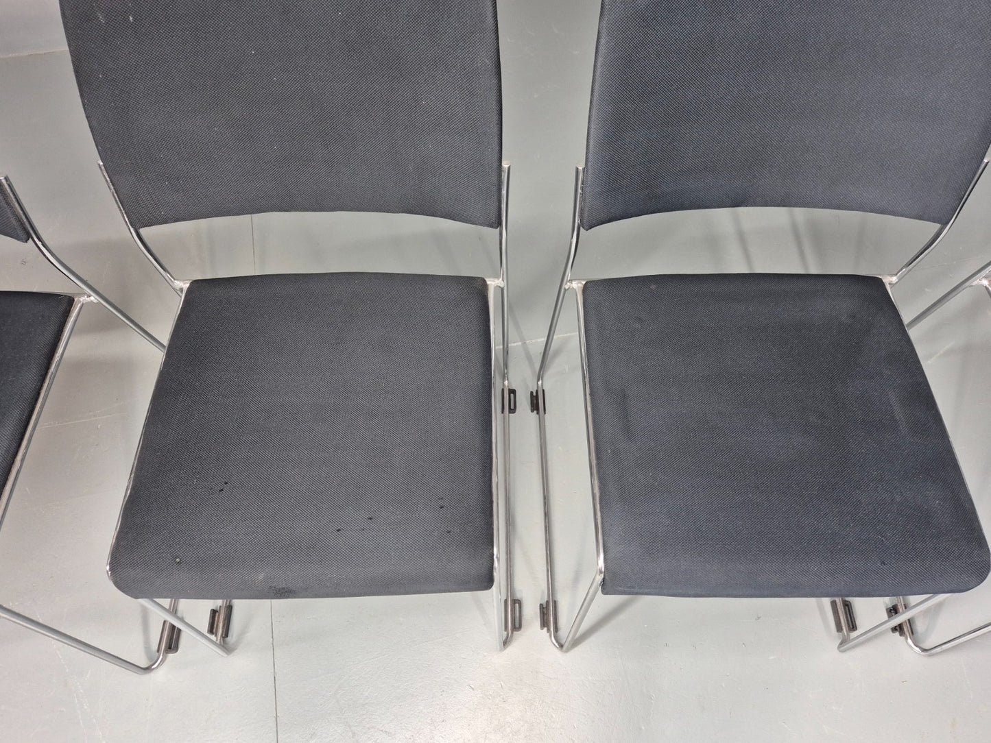 5 Vintage Stacking Chairs Chrome Rod and Black Cloth Brunner Brand EB12003