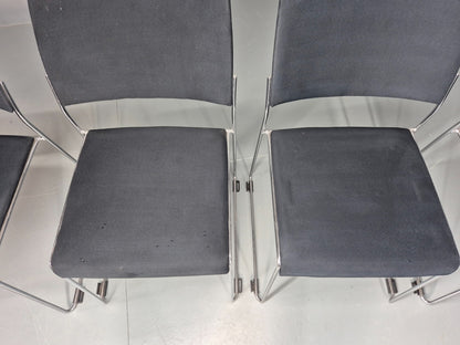 5 Vintage Stacking Chairs Chrome Rod and Black Cloth Brunner Brand EB12003