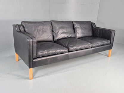 Vintage 3 Seater Sofa Danish Black Leather 1980s Retro MCM Quality EB12434