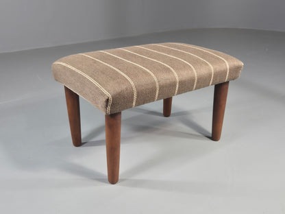 Vintage Mid Century Danish footstool  Taupe Stripe Teak Legs Retro 1960s  EB12024