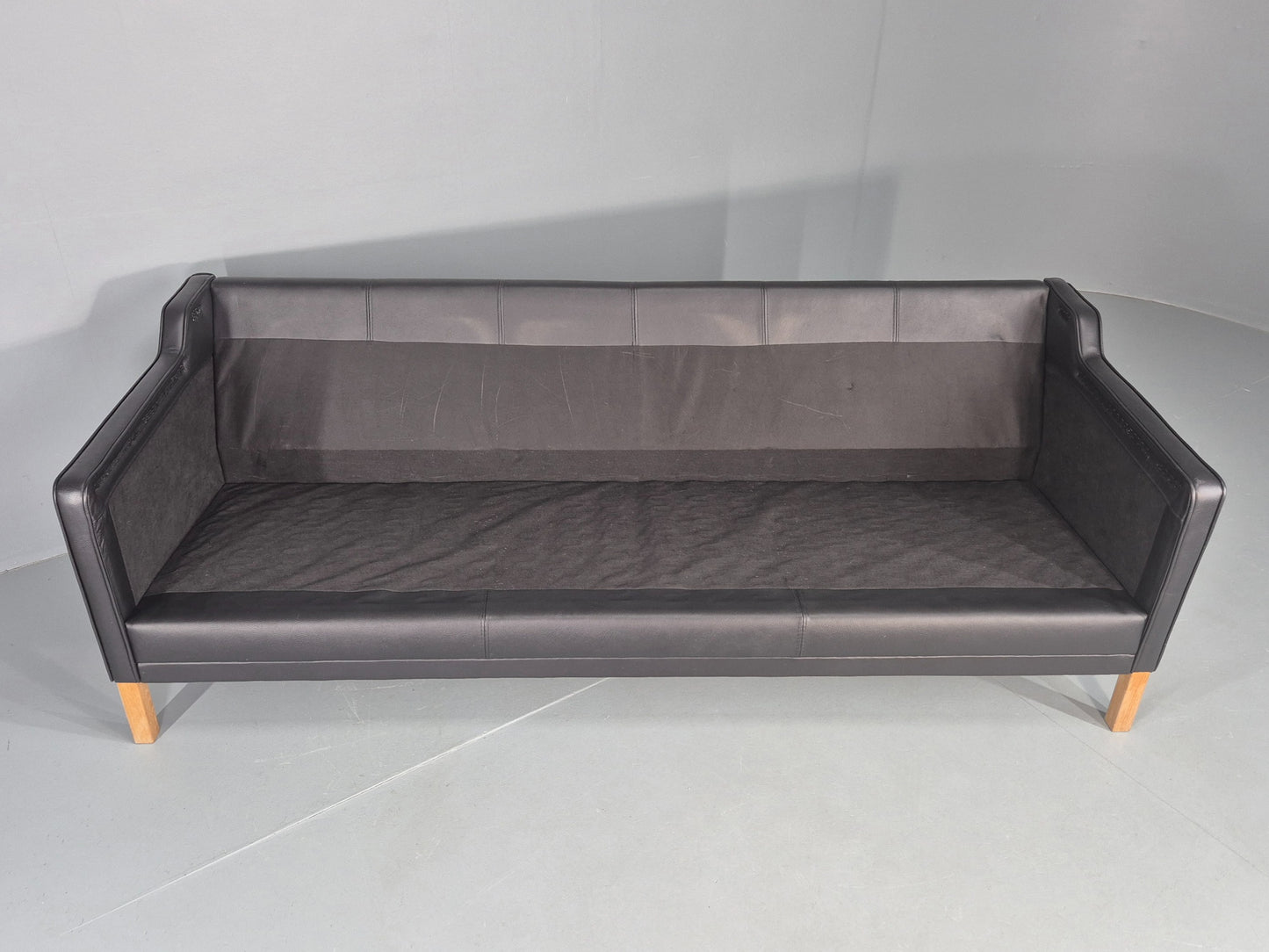 Vintage Danish 3 Seat Sofa Black Leather Mogensen Style 1980s Retro MCM EB12445