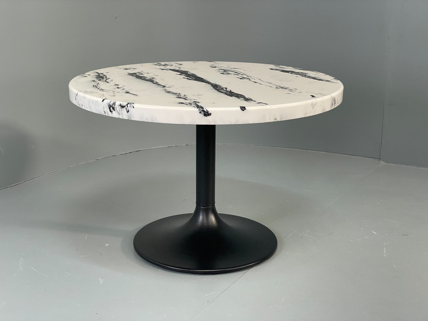 Modern Faux Marble Table Black Metal Base Circular EB12803