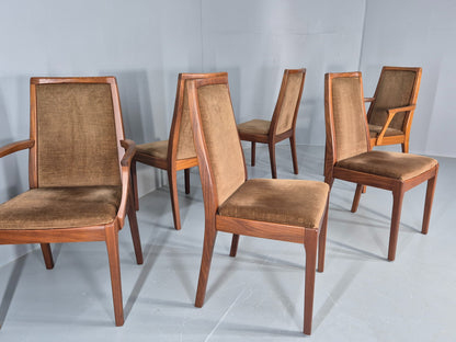 6 Vintage 1970s Nathan Dining Chairs Brown Velour Teak Retro MCM EB11921