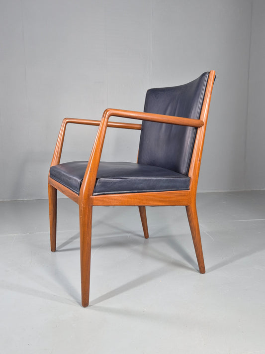 Vintage Mid Century Teak Armchair Blue Leather 1960s Retro  EB11900