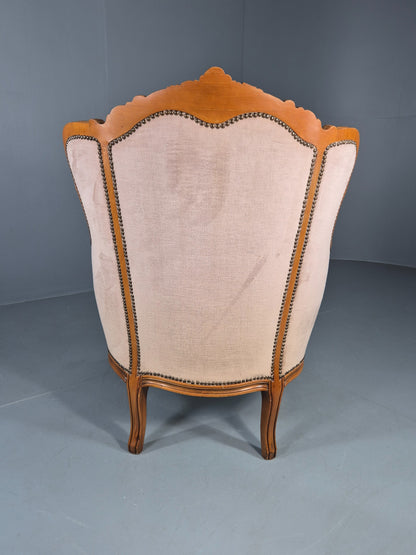 Vintage Danish Rococo Armchair Beech Frame Biege Velour 1970s Retro EB12718