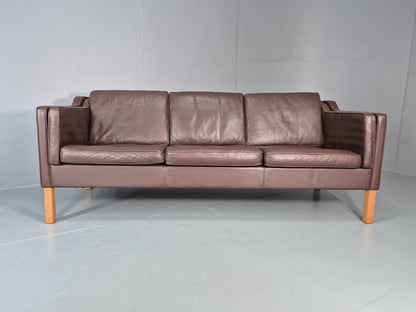 Vintage 3 Seater Sofa Mid Century Retro Brown Leather Mogensen  EB11637 M3SS