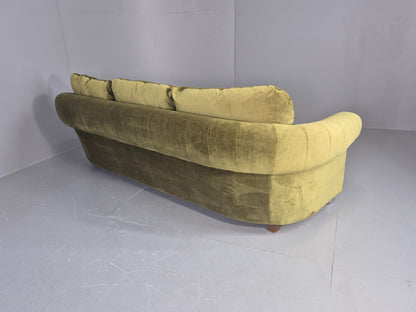 Vintage 3 Seater Sofa 1970s Danish Roll top back Green Velour MCM Retro EB12722