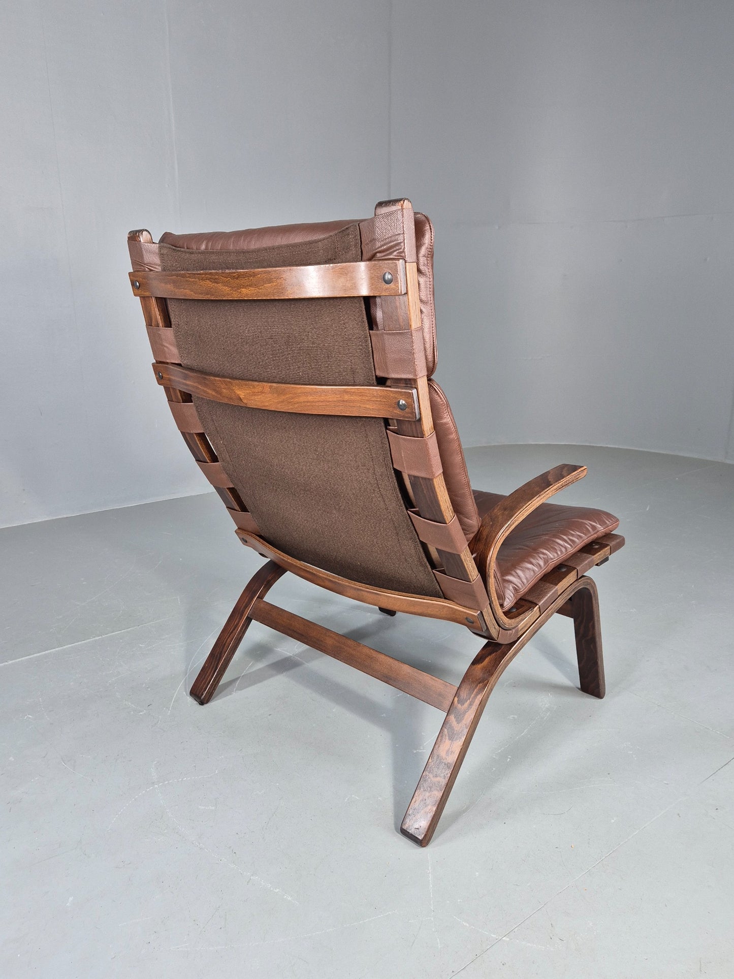Vintage 1970s Leather Lounge Chair Farstrup Denmark Bentwood Frame Retro EB12311