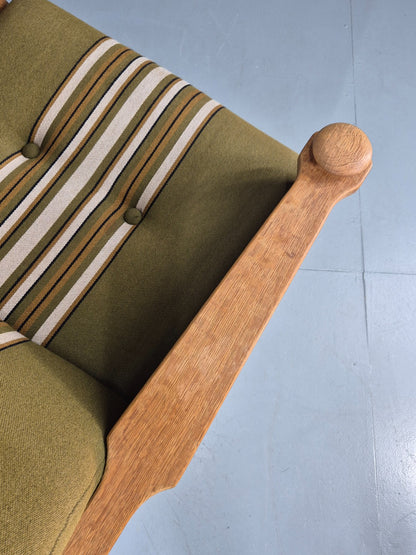 Vintage High Back Kjearnulf Arm Chair Oak Frame Green Stripe 1970s Retro EB12736