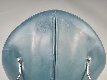 Vintage Danish Mid Century Footstool Green Vinyl Chrome Rod  Retro EB12149