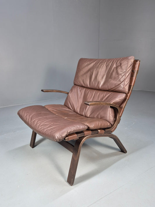 Vintage Mid Century Bentwood Danish Lounge Chair Farstup Retro 1970s EB09913