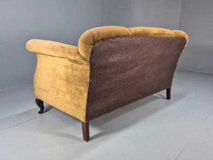 Antique 1920s Danish Sofa Mustard Velour Cabriole Legs EB09017