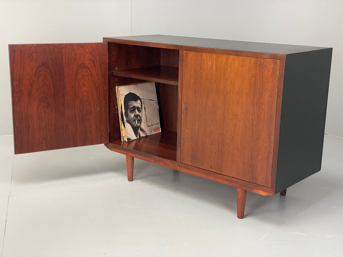 Vintage 1960s Sideboard Cabinet Danish Mid Century Darkwood Shelving EB12923