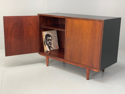 Vintage 1960s Sideboard Cabinet Danish Mid Century Darkwood Shelving EB12923