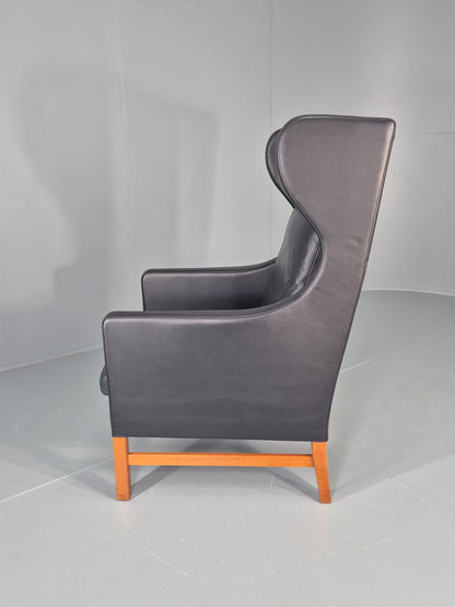 Vintage Skippers Wing Back Lounge Chair 1970s Retro Danish Black Leather EB12379