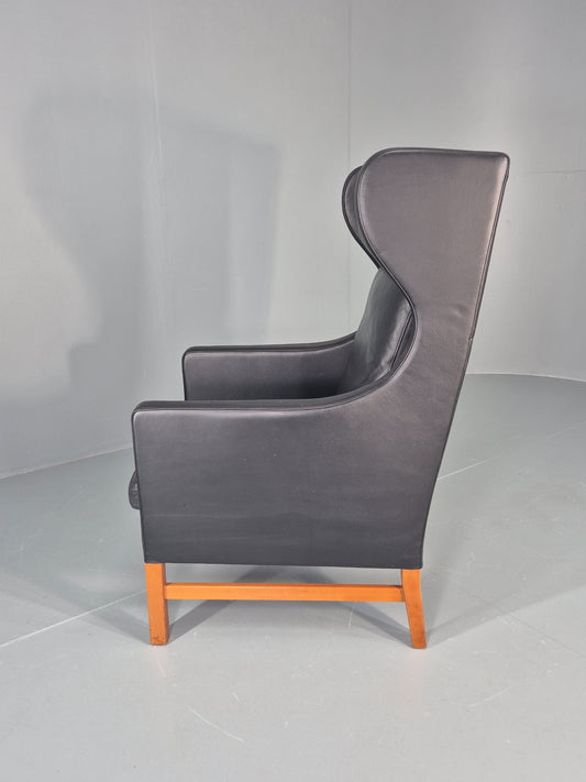 Vintage Skippers Wing Back Lounge Chair 1970s Retro Danish Black Leather EB12379