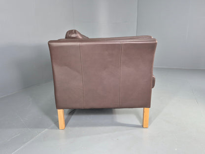 Vintage Danish 3 Seat Sofa Brown Leather 1980s Retro MCM  EB12417