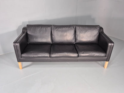 Vintage 3 Seater Sofa Danish Black Leather 1980s Retro Mid Century Style EB11938