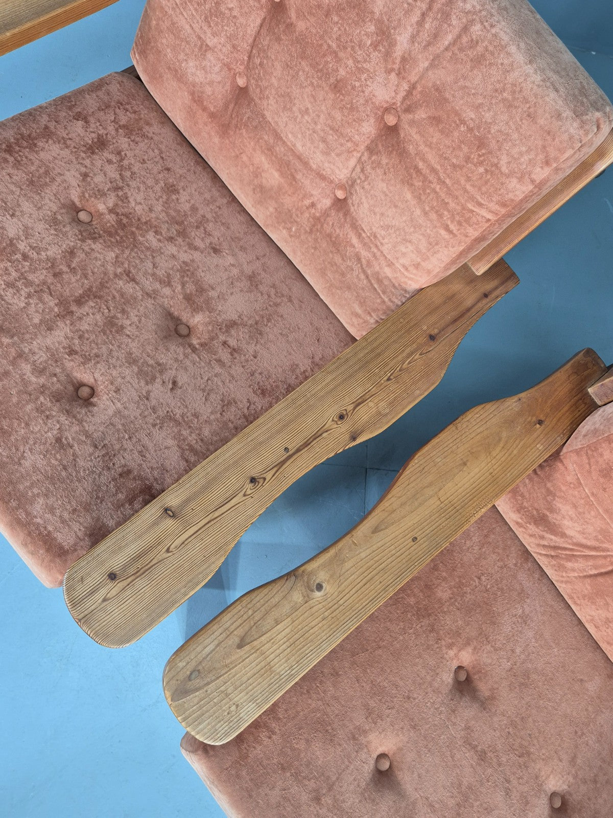 2 Vintage `Armchars Scandinavian Chunky Pine Frames 1970s Retro EB12777