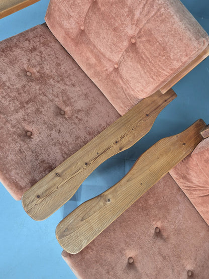 2 Vintage `Armchars Scandinavian Chunky Pine Frames 1970s Retro EB12777