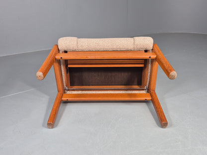 Vintage Mid Century Danish Footstool Teak Cream wool 1970s Retro EB12046