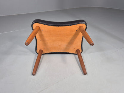 Vintage Danish Mid Century Footstool Black Vinyl Teak Legs 1960s Retro EB12098